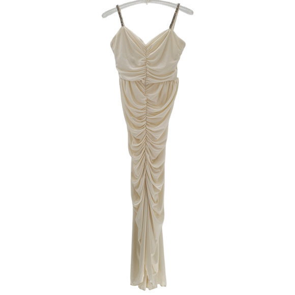 HP Vintage Nicole‎ Gather Ruched Rhinestone Spaghetti Strap Maxi Prom Dress - Picture 1 of 13